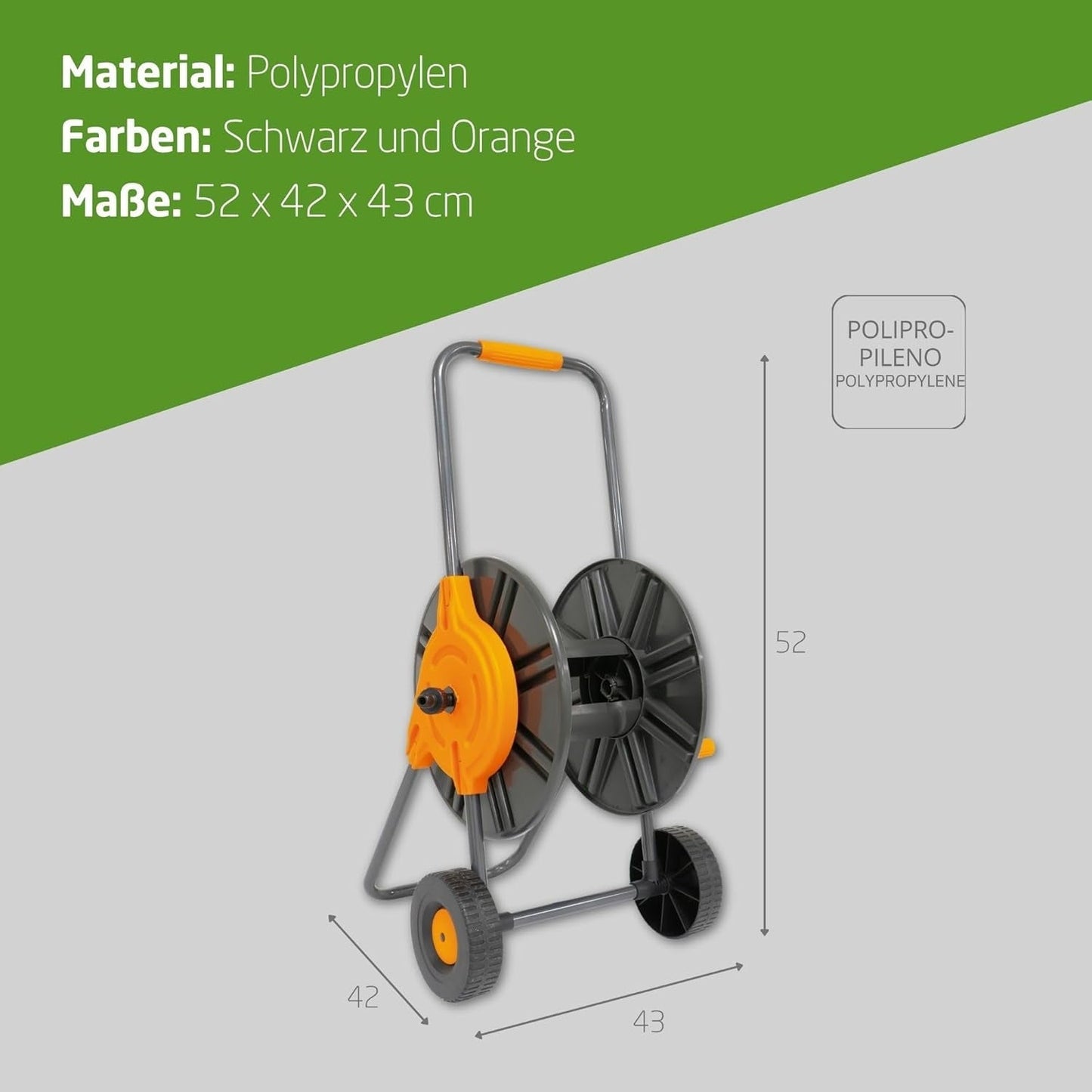 Amig - Slangerulle | til 1/2" slanger | maks. 60 m rullet | med håndsving for nem oprulning | polypropylen | orange og grå