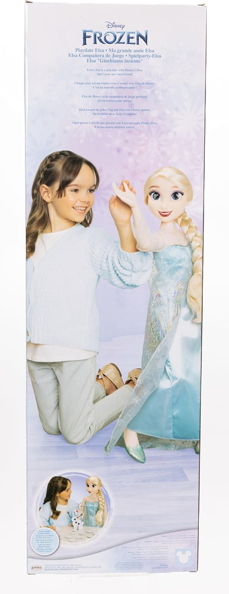 Disney Frozen Playdate Elsa Giant Doll 80 cm fra Jakks Pacific Fuldt leddelt dukke med 11 artikulationspunkter Inkluderer hårbørste og tilbehør