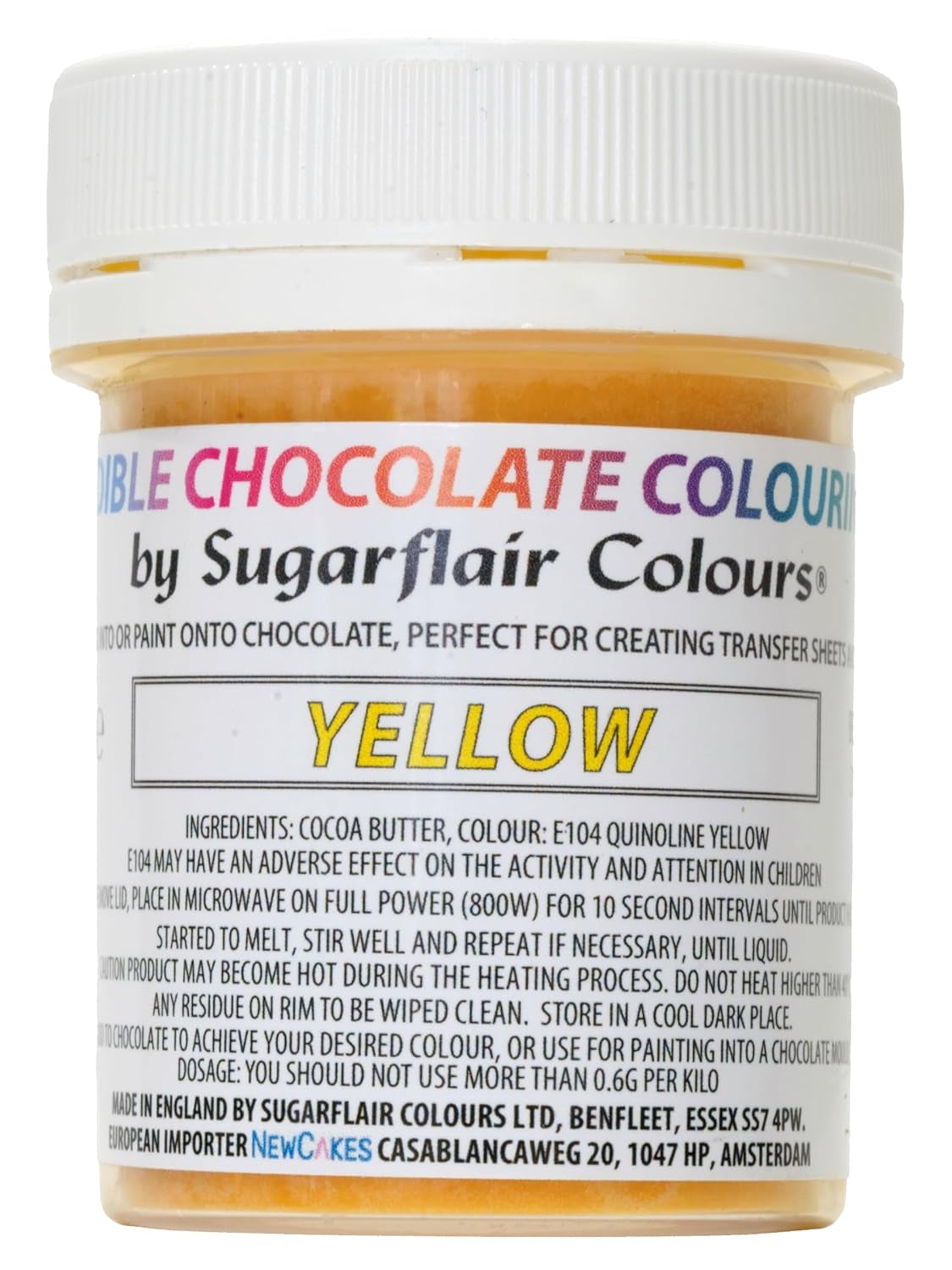 Madfarve Sugarflair Chocolate Gul madfarve til chokolade - Farvet økologisk kakaosmør, chokoladefarve til farvning af chokolade, praliner - 35g