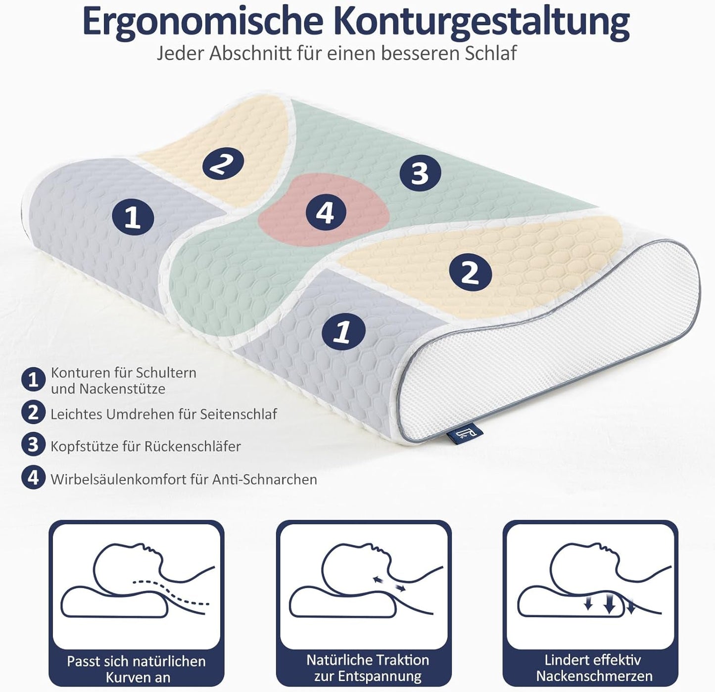 BedStory Memory Foam-pude, højdejusterbar nakkestøttepude, ergonomisk pude, sidesovepude til ryg- og mavesove (60x36x12/10cm)