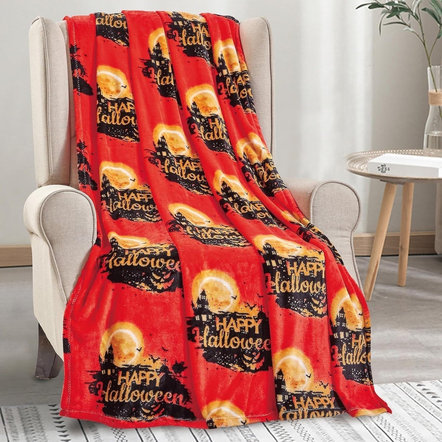 Elegant Comfort Letvægts Halloween-tema-tæppe, blødt, hyggeligt og plys, perfekt til at slappe af i denne uhyggelige sæson, 127 X 152,4 cm, Skull and Bones Senge og betræk Elegant Comfort Halloween House 50 X 60