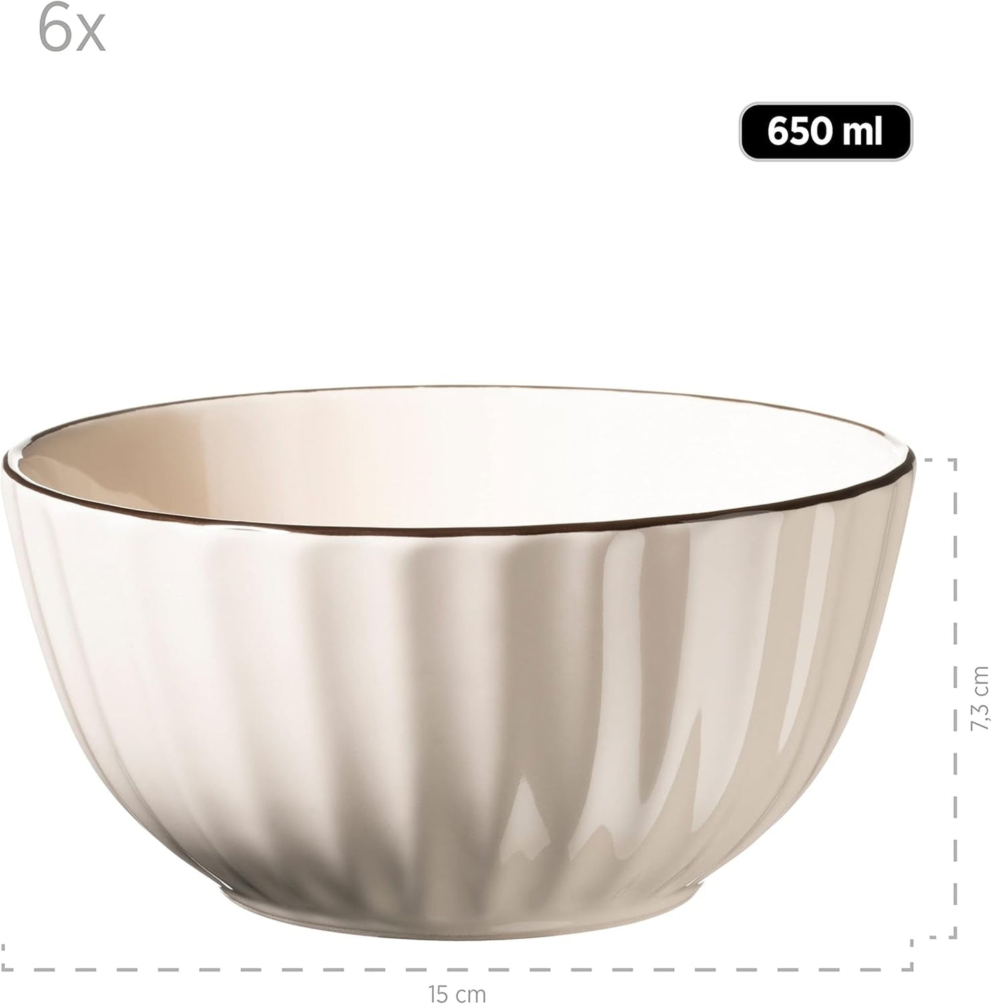 MÄSER 931967 Osita Retro Series 6-personers Wave-servicesæt, 18-delt rundt servisesæt, middagstallerkener, desserttallerkener og kornskåle, keramik, cremehvid