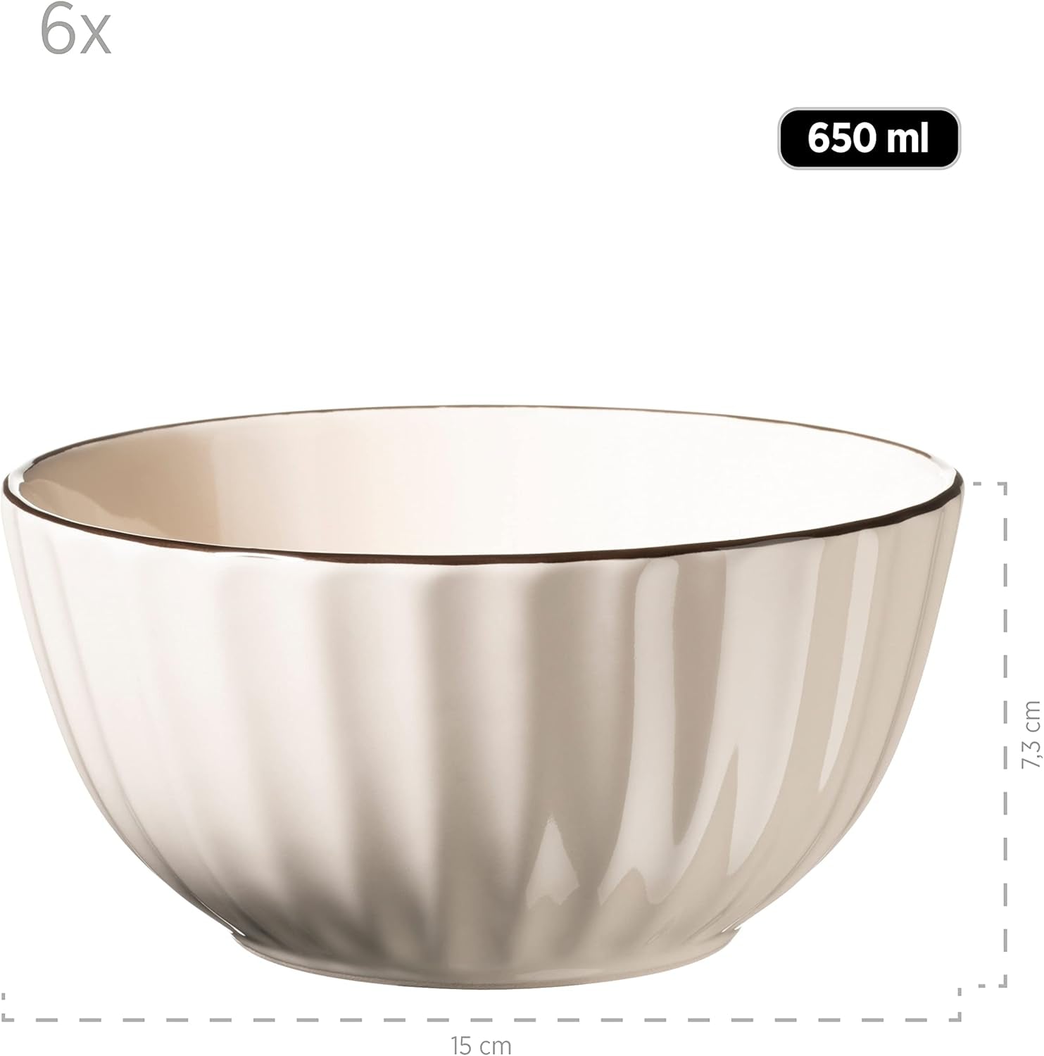 MÄSER 931967 Osita Retro Series 6-personers Wave-servicesæt, 18-delt rundt servisesæt, middagstallerkener, desserttallerkener og kornskåle, keramik, cremehvid