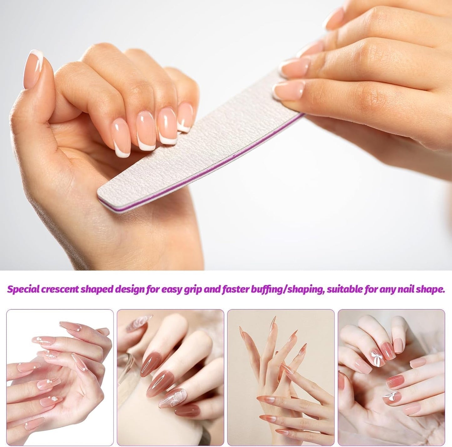 50 Stück Nagelfeile 100/180, Halbmond Nagelfeilen Für Gelnägel, Doppelseitige Nagelfeilen Sæt, Neglefil, Grit Engangsneglefil Für Nagelstudios DIY Nail Art Zuhause, Weiß