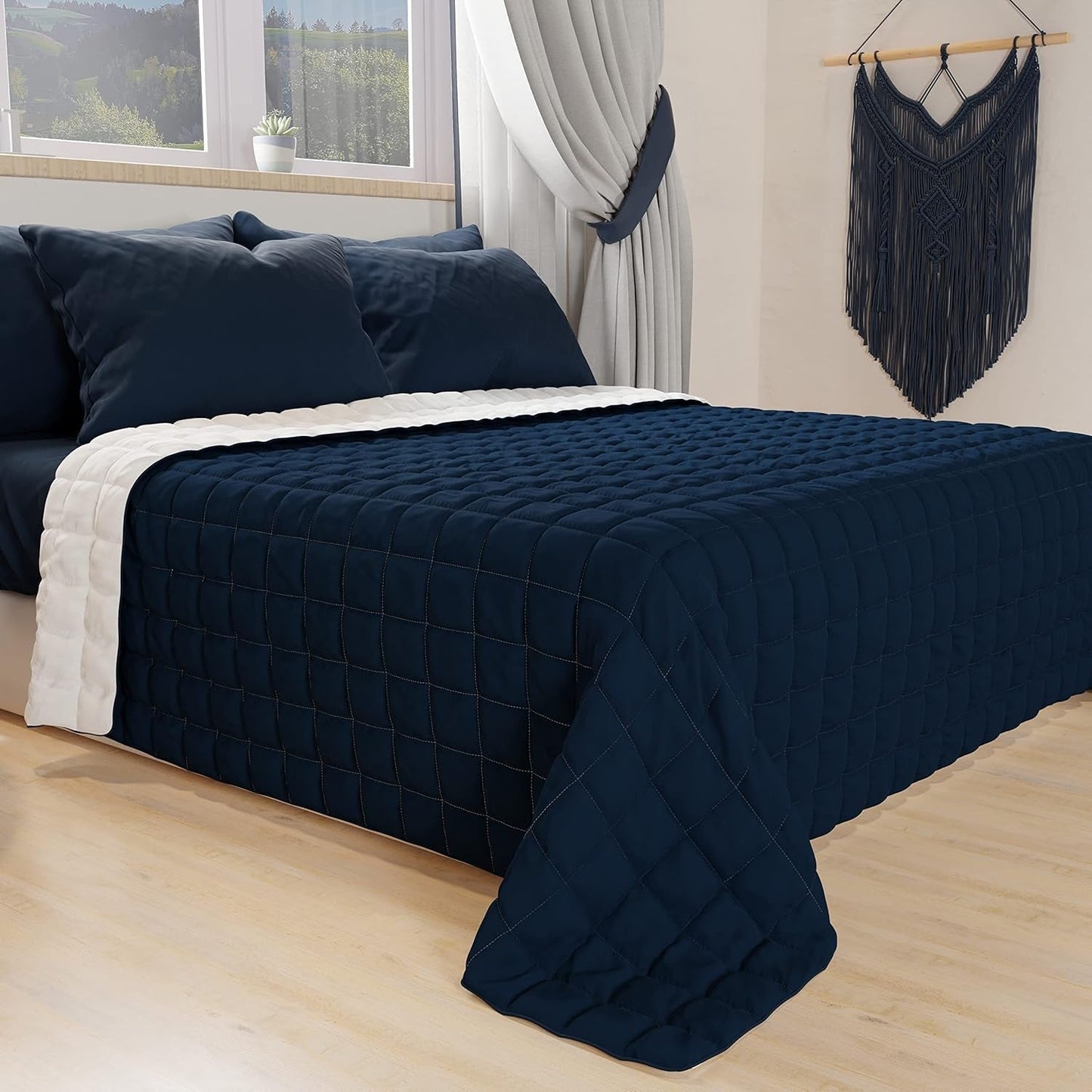 PETTI Artigiani Italiani - Enkeltsengsdyne, dobbeltsidet quilt, forårsdyne, midnatsblå, hvid, 100% Made in Italy Dyner og dyner Naty Shop