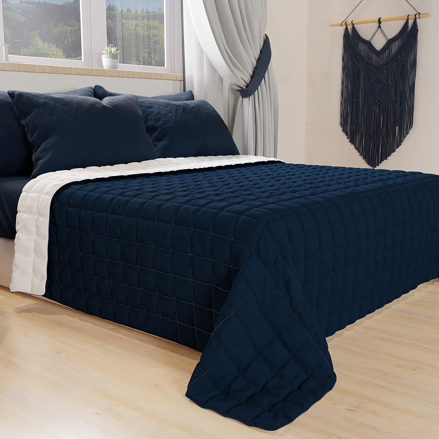 PETTI Artigiani Italiani - Enkeltsengsdyne, dobbeltsidet quilt, forårsdyne, midnatsblå, hvid, 100% Made in Italy Dyner og dyner Naty Shop
