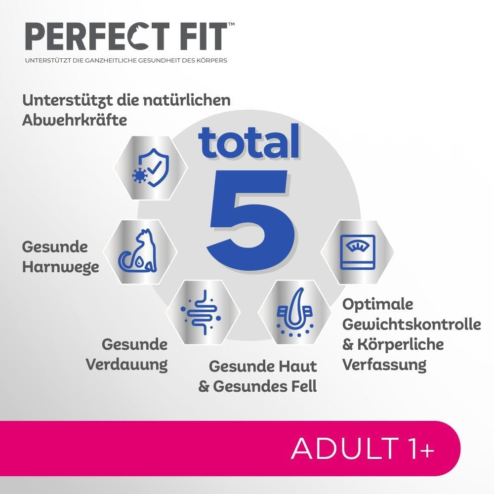 Perfect Fit Adult 1+ vådfoderudvalg med laks, dybhavsfisk, oksekød og kylling, 48 poser, 12x85g (pakke med 4) - Premium vådfoder til voksne katte fra 1 år