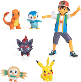 Pokémon Battle klar! Figursæt med 6 dele - 11,4 Cm Ash & Launching Pikachu, 5,1 Cm Charmander, Rowlet, Piplup, Zorua - Officielt licenseret - Påskegave til børn, drenge, piger Actionfigurer Naty Shop