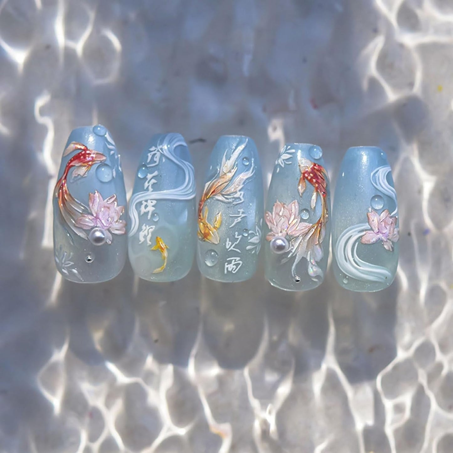 JMEOWIO 3D Nagelsticker Koi Fisch Nail Art Sticker Selbstklebend Nagelaufkleber 5D Stereoskopisk Dekoration Nageldesign Tilbehør 1 Blatt