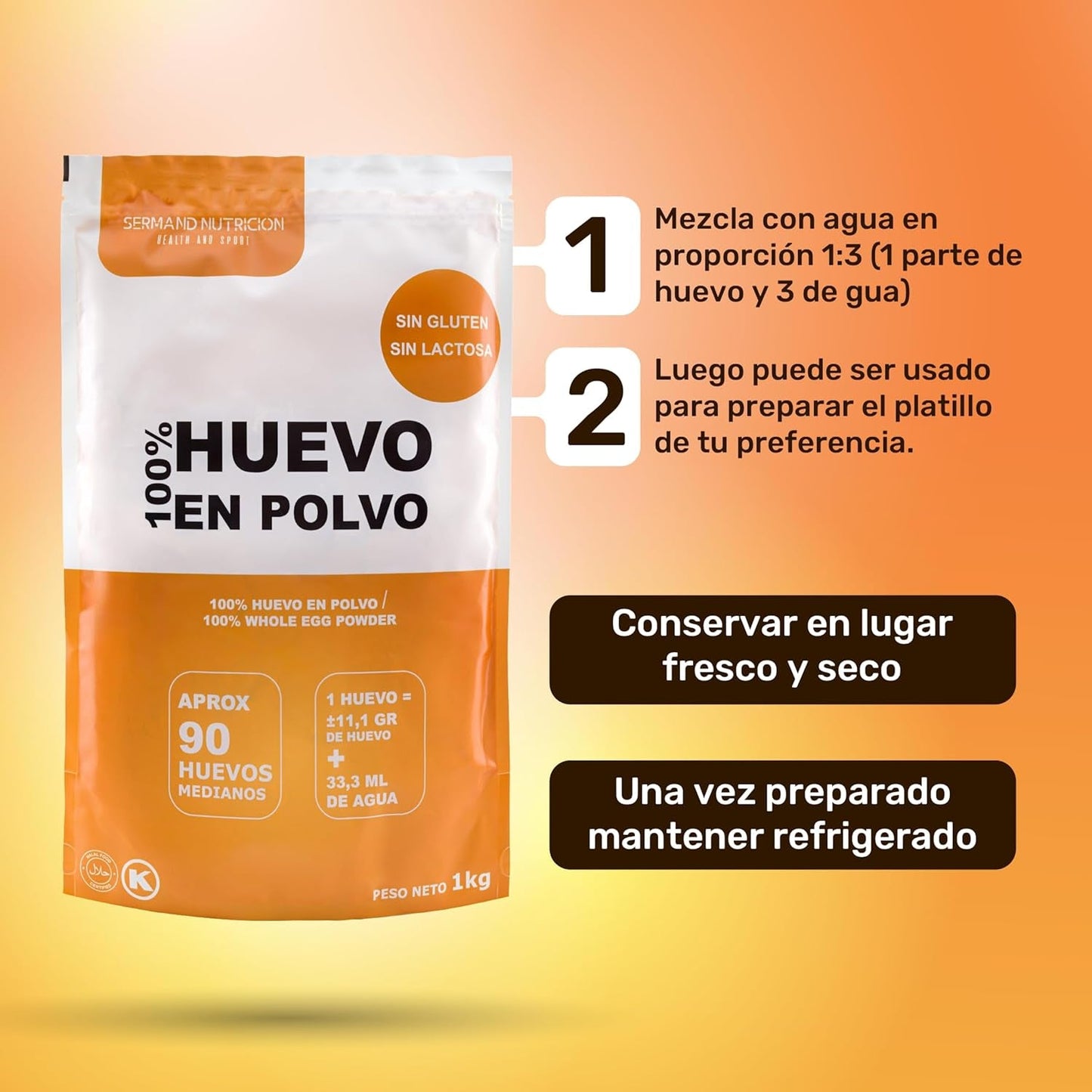 Eipulver aus Freilandeiern (1kg) | Pasteurisiertes Vollei Pulver | Ohne Zusatztoffe | Glutenfri & laktosefri | Vakuumverpackung i Zip-Beutel