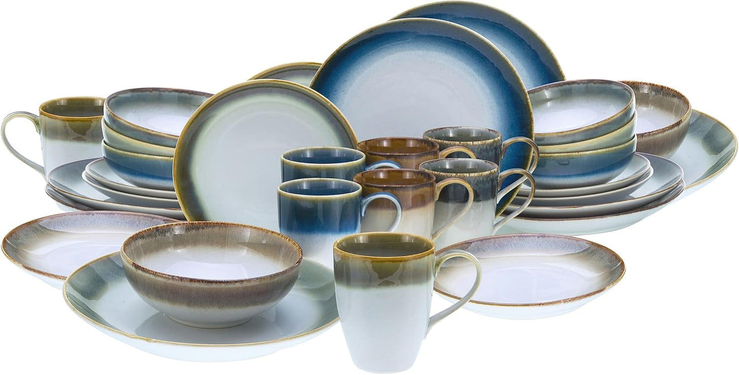 CreaTable, 23679, Cascade Series, 32-delt porcelænssæt til 8, Porcelæn Combo Service, Tåler opvaskemaskine og mikroovn, Kvalitetsfremstilling