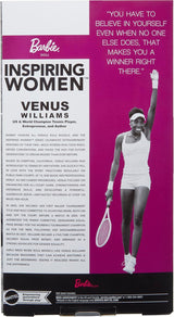 Barbie Inspiring Women Series Venus Williams modedukke med signeret uniform og tennisketcher inklusive præsentationsæske HRM49