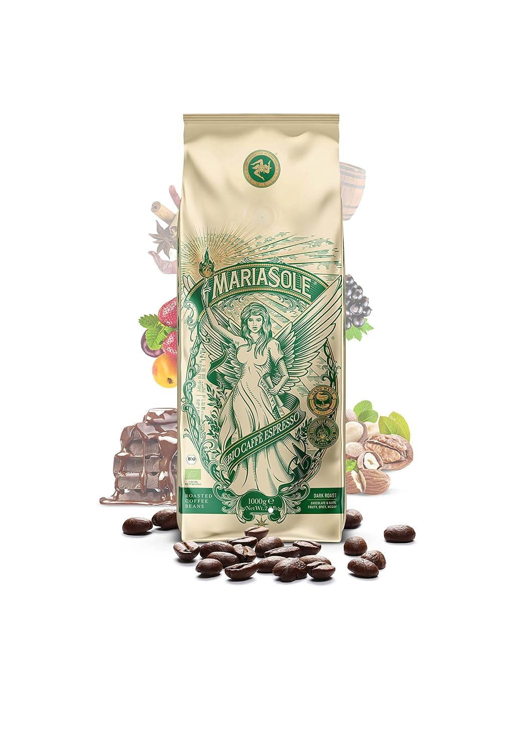 Økologisk espressokaffe, 250 g poser - traditionelt brændt på brænde, håndværk - økologiske premium kaffebønner til automatiske espressomaskiner og portafilter