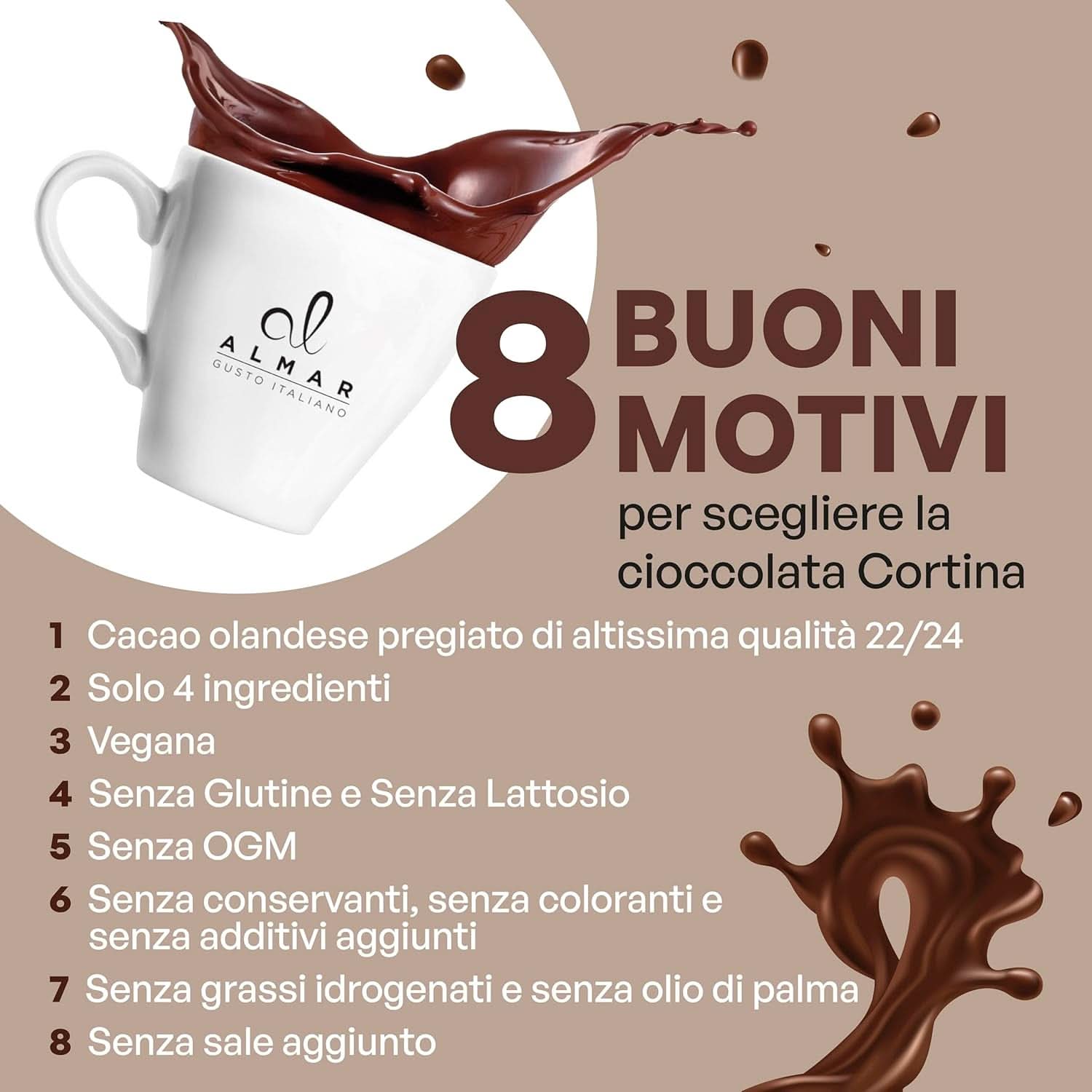 Italiensk varm chokolade Cortina CLASSIC smag - (15 X 30 g) Enkel portion, kuvert, 450 g kakao og varm chokolade Naty Shop