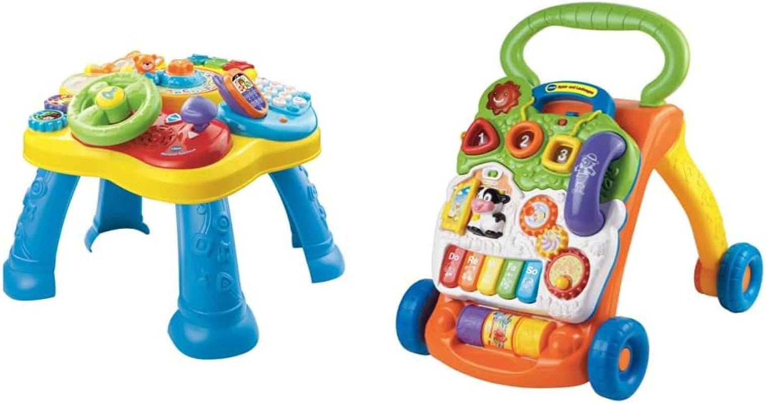 VTech Baby Adventure Legebord - Farverigt babylegebord med 6 spillebaner og interaktive elementer & Baby My First Song Book 6 siders farverig bog og bevægelige elementer til leg Babylegetøj Naty Shop Køreskolepakke Easymail emballage