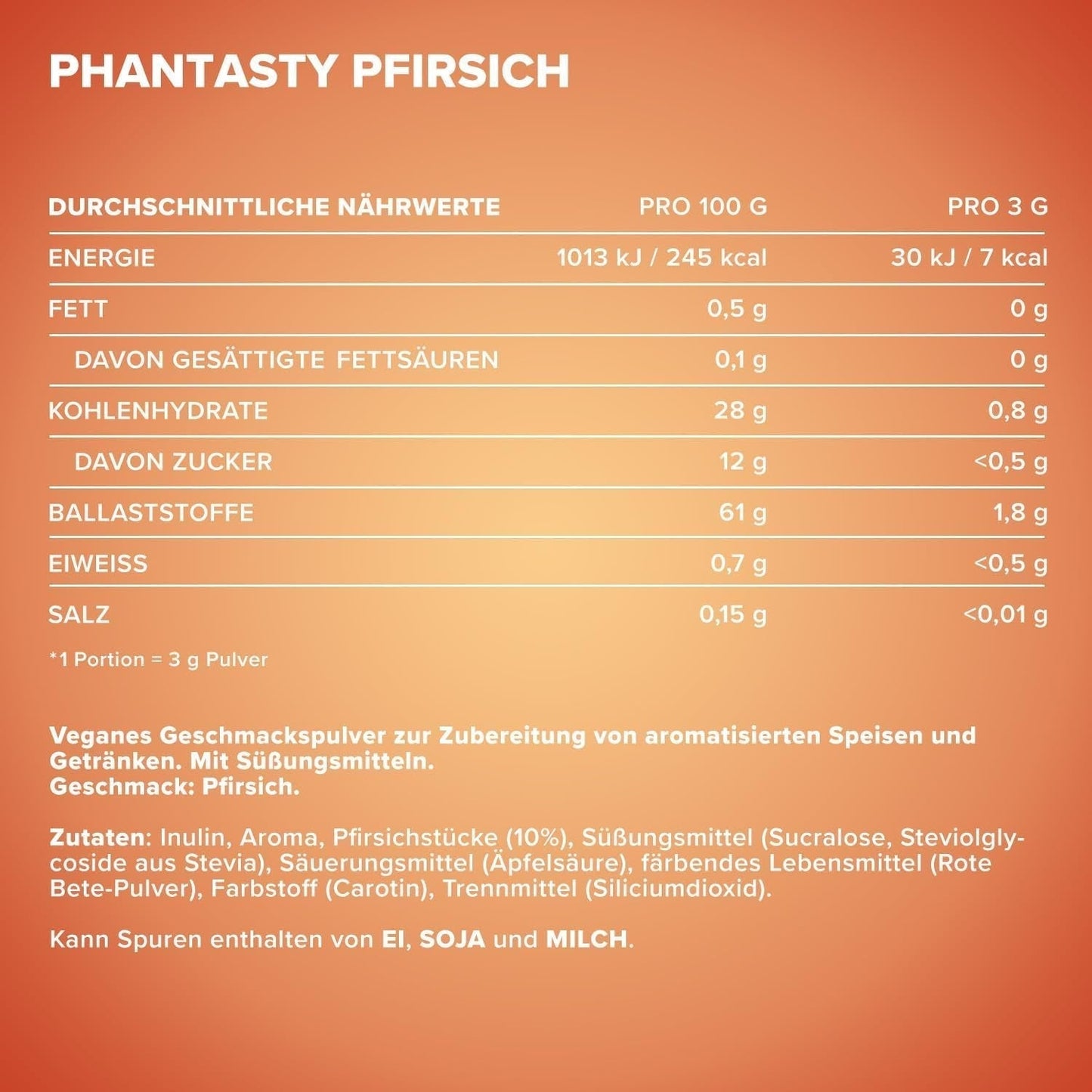 Ironmaxx Phantasty - Creamy Peach 250G Dose | Vegansk Geschmackspulver Mit Echten Frucht- Oder Nussstückchen | Perfekter Zuckerersatz Sweeteners Naty Shop