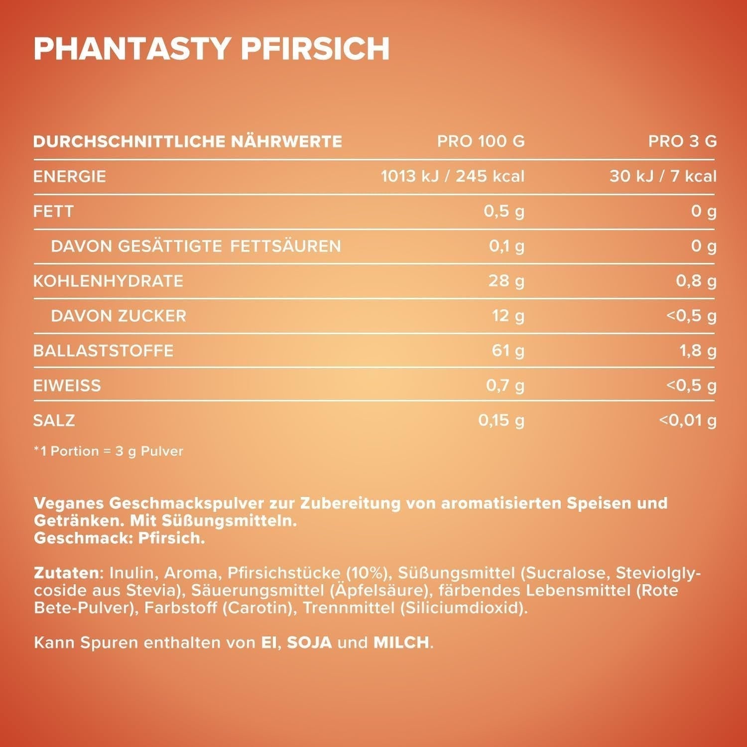 Ironmaxx Phantasty - Creamy Peach 250G Dose | Vegansk Geschmackspulver Mit Echten Frucht- Oder Nussstückchen | Perfekter Zuckerersatz Sweeteners Naty Shop