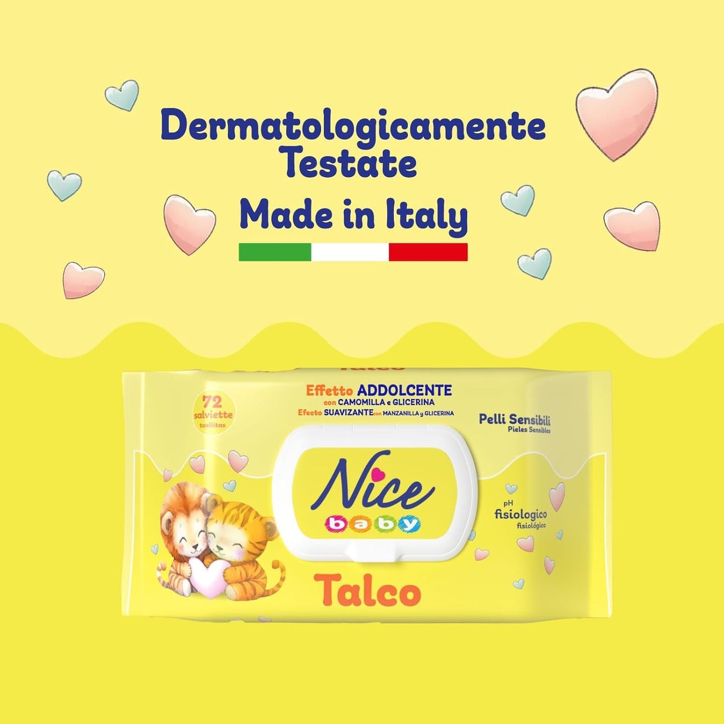 Pæne babyvådservietter 72 stk med låg Talkumduft Naturmaterialer Skånsom rengøring Baby 1 stk.