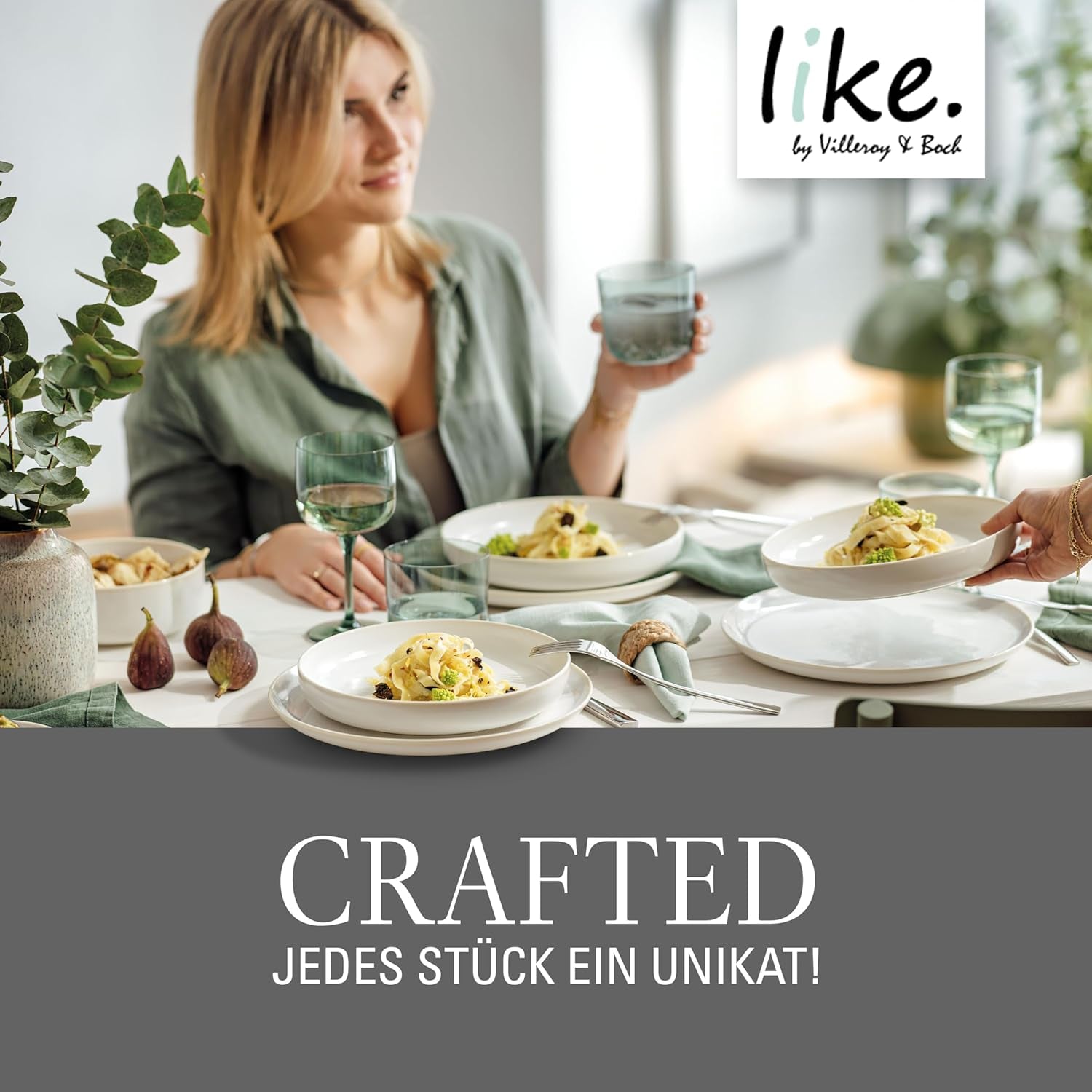 ligesom. af Villeroy & Boch – Madlavningssæt i bomuld 4 teilig Weiß, Spülmaschinenfest, Mikrowellensicher, Geschirrset, Tafelservice Modern, Speiseteller, Tiefe Teller, Pottery-Look, Premium Porzellan