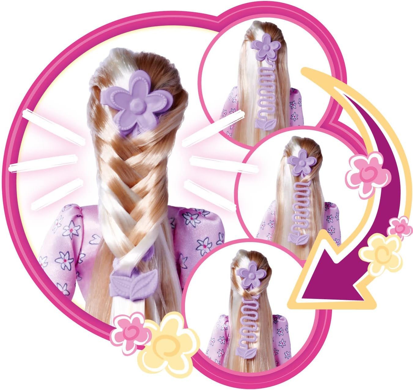 Simba 105733640 - Steffi Love Flower Hair, dukke med ekstra langt hår, inkluderer 6 clips, flettilbehør og kam, 29 cm, i alderen 3+