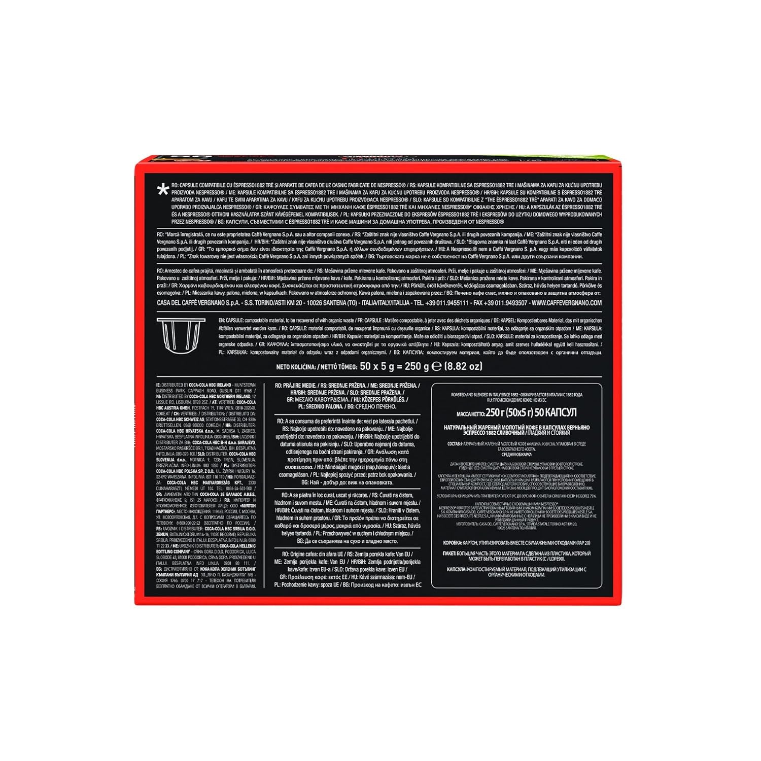 Caffè Vergnano 1882 - Èspresso Kompostierbare Kaffeekapseln, kompatibel med Nespresso, Cremoso (cremet) - Packung Enthälts 50 Kapseln
