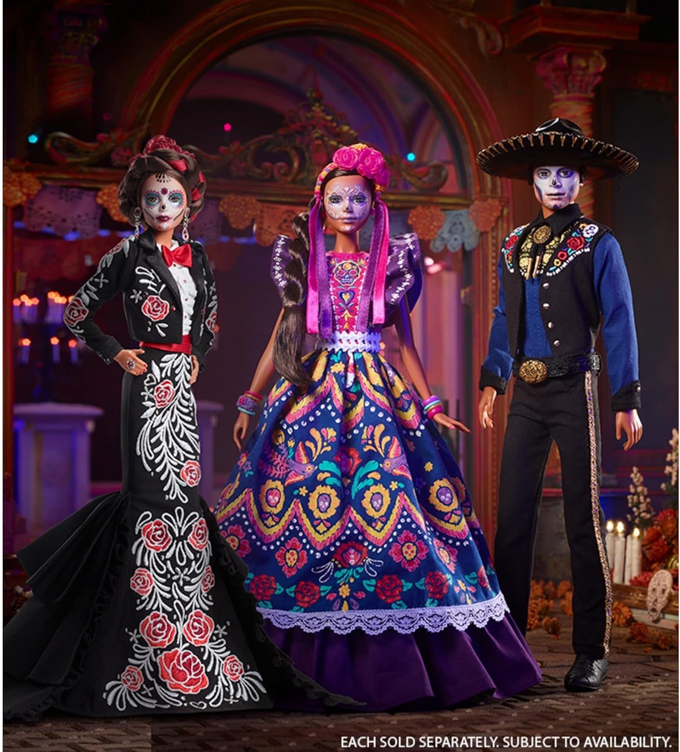 2022 Día De Muertos Barbie-dukke med pjusket traditionel kjole, blomsterkrans og Calavera-ansigtsmaling, gave til samlere