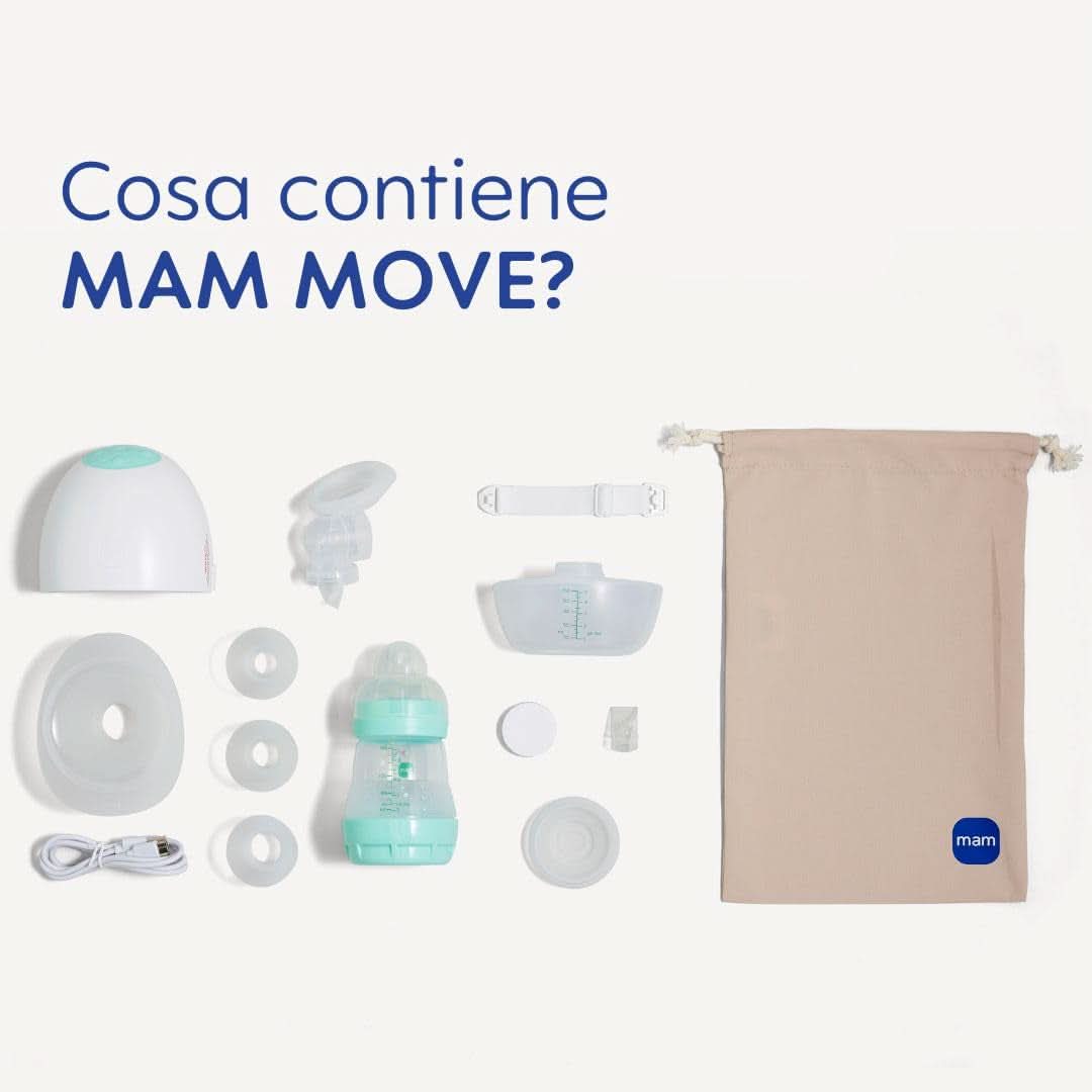 MAM Move Bærbar brystpumpe med 3 driftstilstande og 5 intensitetsniveauer, Skinsoft silikonehylster, justerbar til 4 størrelser Tilbehør Mad og amning Bebe Naty Shop