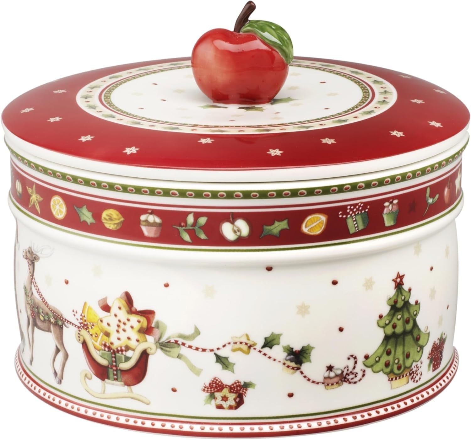 Villeroy & Boch - Winter Bakery Delight Lille opbevaringsæske, keramisk julekageæske, juleæske, småkagedåse, småkagedåse, keramisk æske med låg, slikopbevaring, premium porcelæns madopbevaringsbokse Naty Shop L