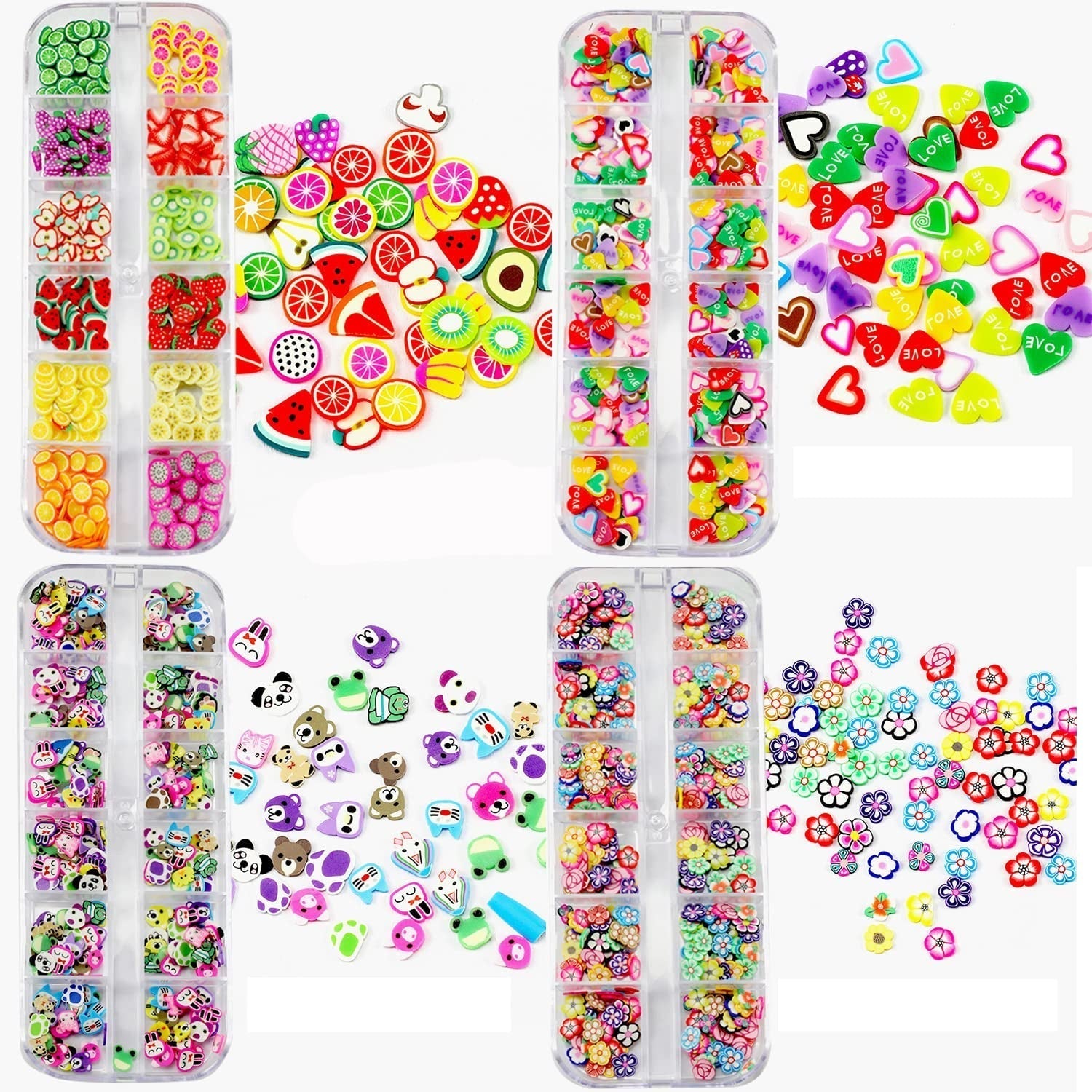 4 Sæt Nagel Obst Scheiben, Basicon Niedliche Obst Polymer Scheiben Obst Scheibe Nail Nagel 3D Obstscheibe Nail Art Slice Für DIY Liefert Maniküre Dekoration Schleim Zubehör Nageldekorationen, 4 Stile