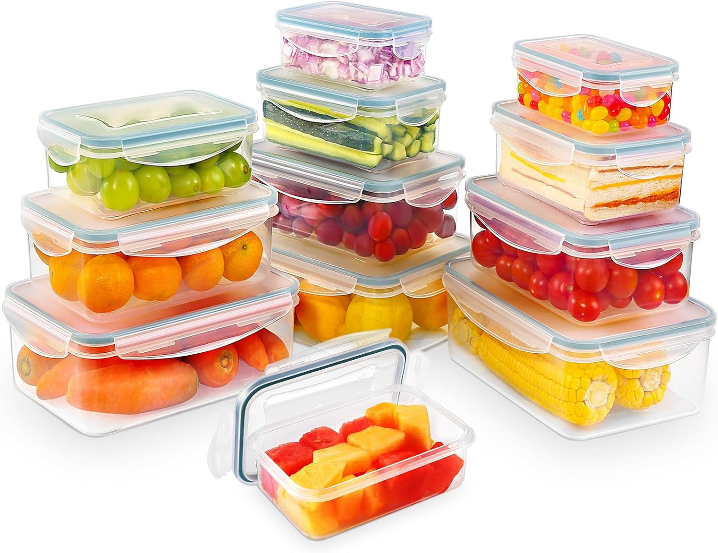 YASHE madopbevaringskrukke med låg, 12-stykke plastikopbevaringskrukkesæt, BPA-fri, 100 % lækagetæt, stabelbar, klare madopbevaringskasser Naty Shop