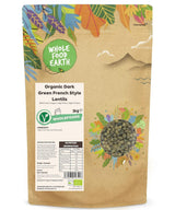 Wholefood Earth Økologisk fransk stil mørkegrønne linser 1 kg ikke-GMO | Vegansk | Rig på fibre | Rig på protein | Certificeret økologisk