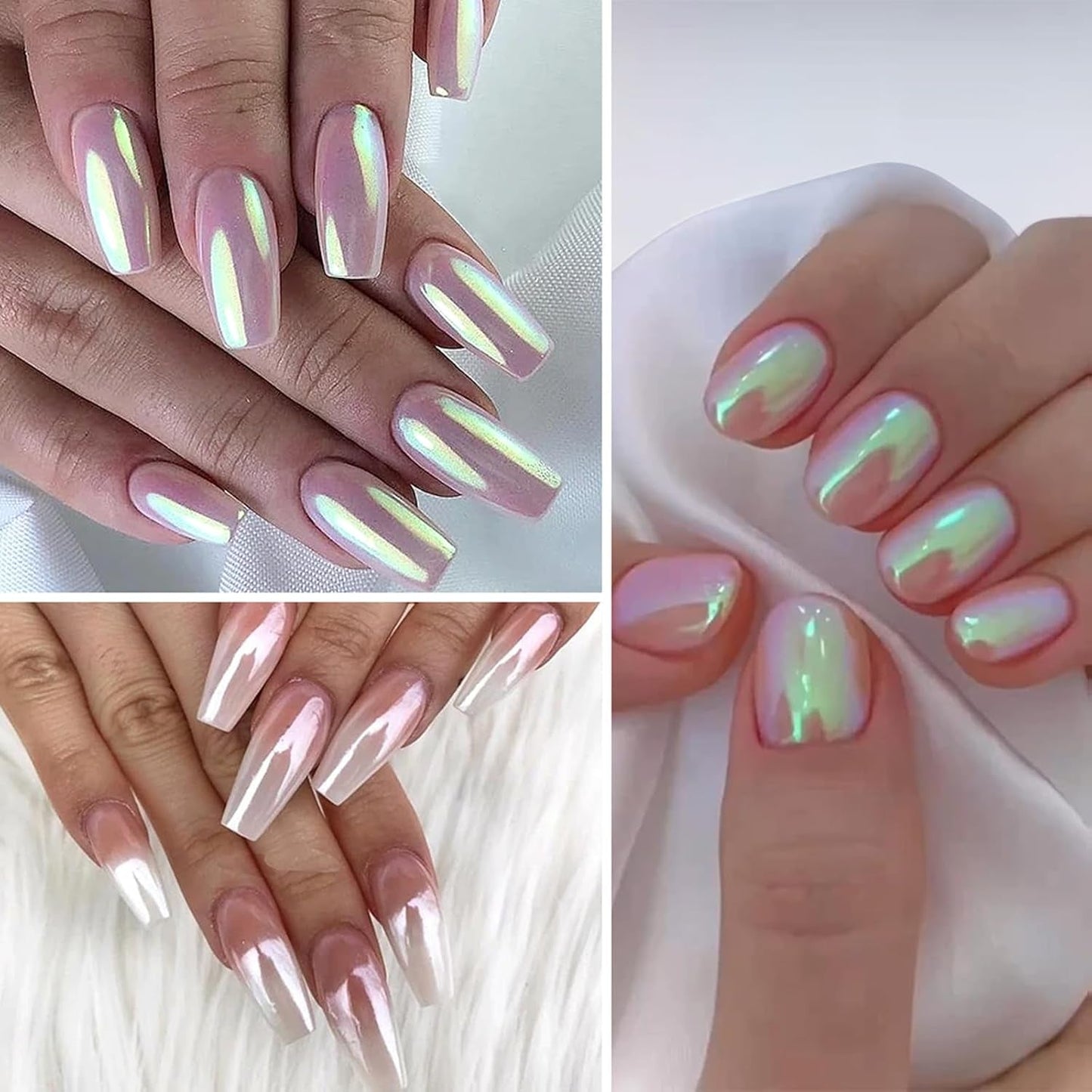 Chrome Nail Powder Aurora Ice Shimmer Chrome Pigment Powder 4 STK Chrome Powder Nägel Nail Art Nageldesign
