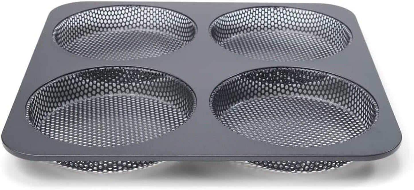 Hamburgerbrötchen, Perforiert, Antihaftbeschichte, 4 Runde Mulden Mit Je 12 Cm, Pfannengröße 28 X 28 Cm, 2,5 Cm Tief, Mittelgroß, Schwarz Forme og bakker til bagning Naty Shop