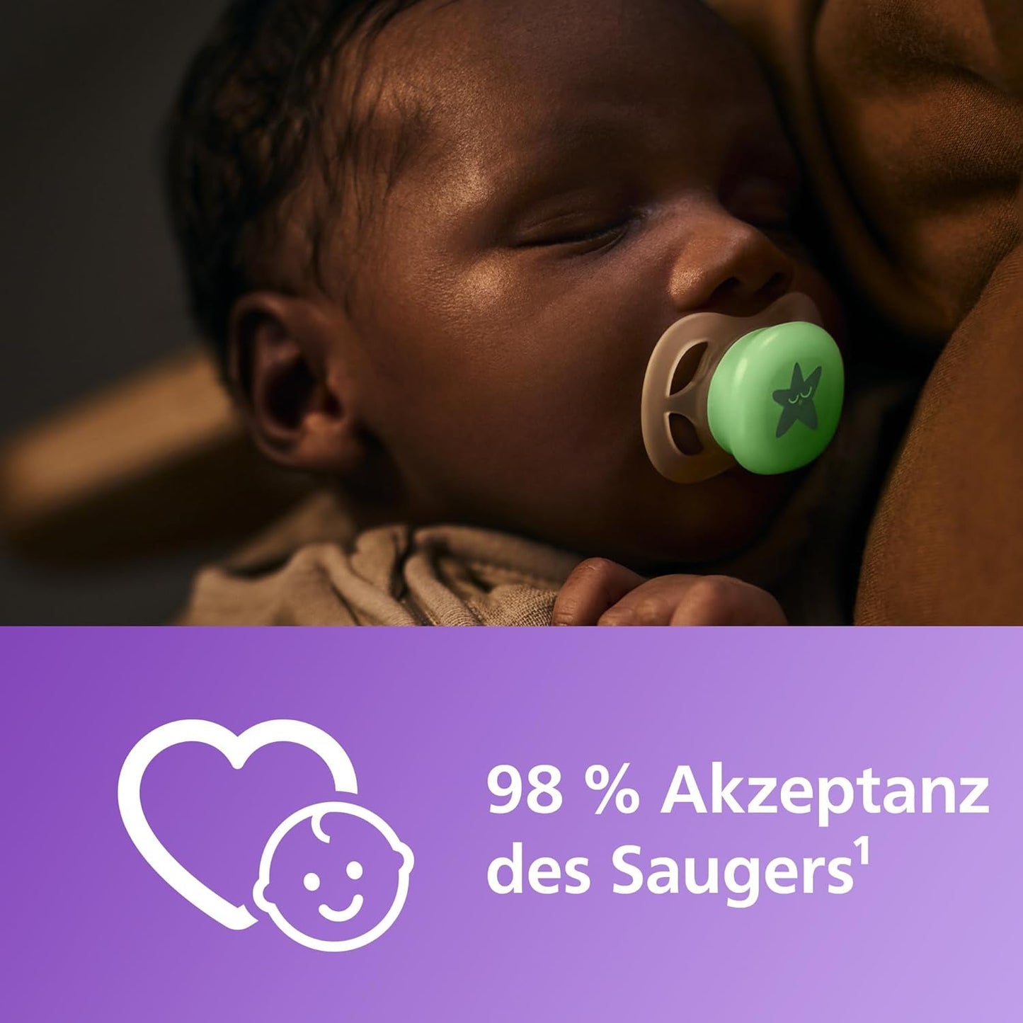 Philips AVENT Ultra Start natsut, ortodontisk sut til nyfødte, Glow in the Dark, BPA-fri, med steriliseringsbeholder, Twin Pack, Moon, Star, SCF075/07