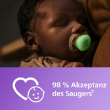 Philips AVENT Ultra Start natsut, ortodontisk sut til nyfødte, Glow in the Dark, BPA-fri, med steriliseringsbeholder, Twin Pack, Moon, Star, SCF075/07