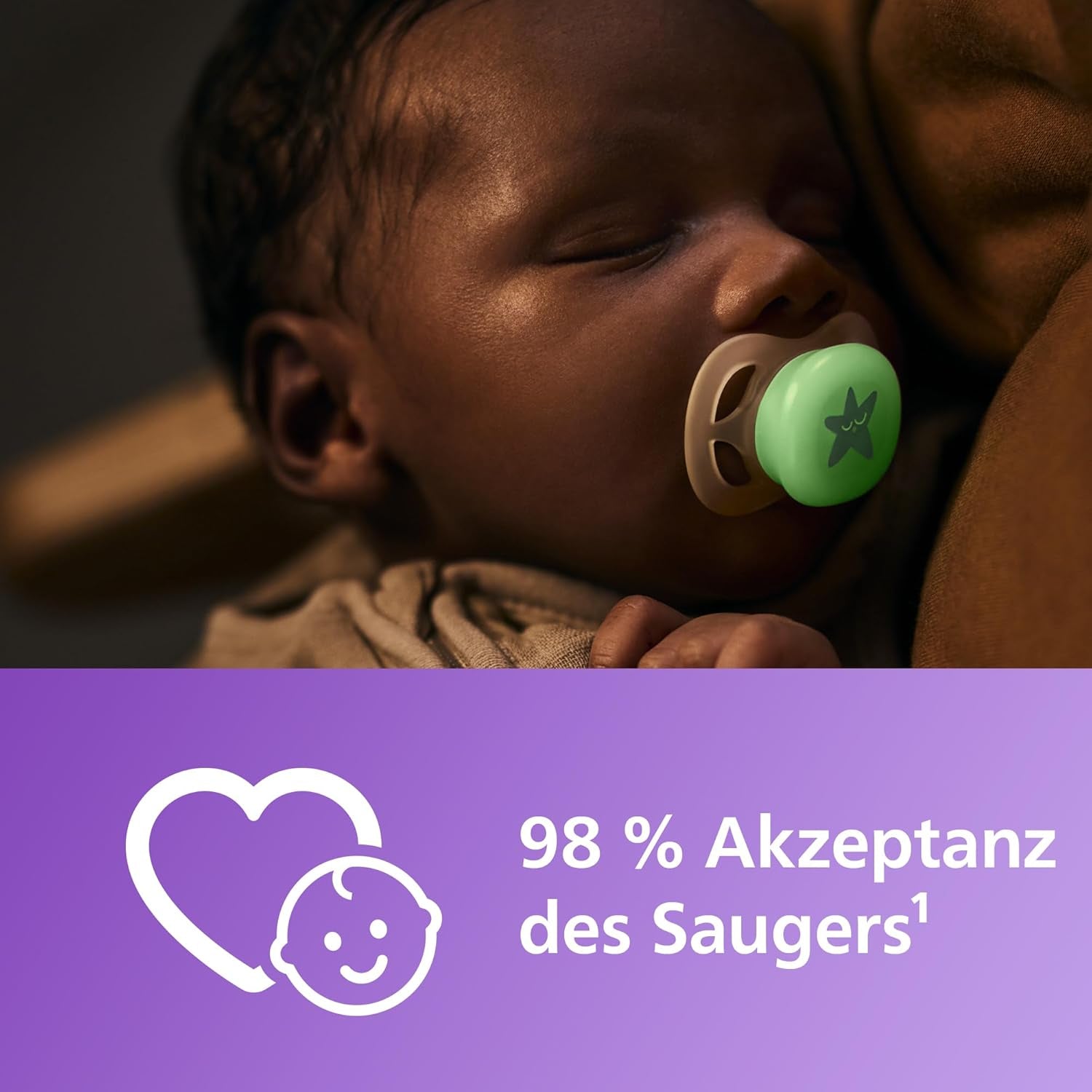 Philips AVENT Ultra Start natsut, ortodontisk sut til nyfødte, Glow in the Dark, BPA-fri, med steriliseringsbeholder, Twin Pack, Moon, Star, SCF075/07