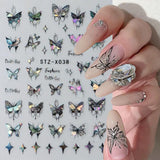 3D Metallic Schwarz Schmetterling Nagelsticker - Laser Pink Aurora Nagelaufkleber - Punk Butterfly Nail Art Stickers - Sølv Nail Sticker - Nageldesign Tilbehør