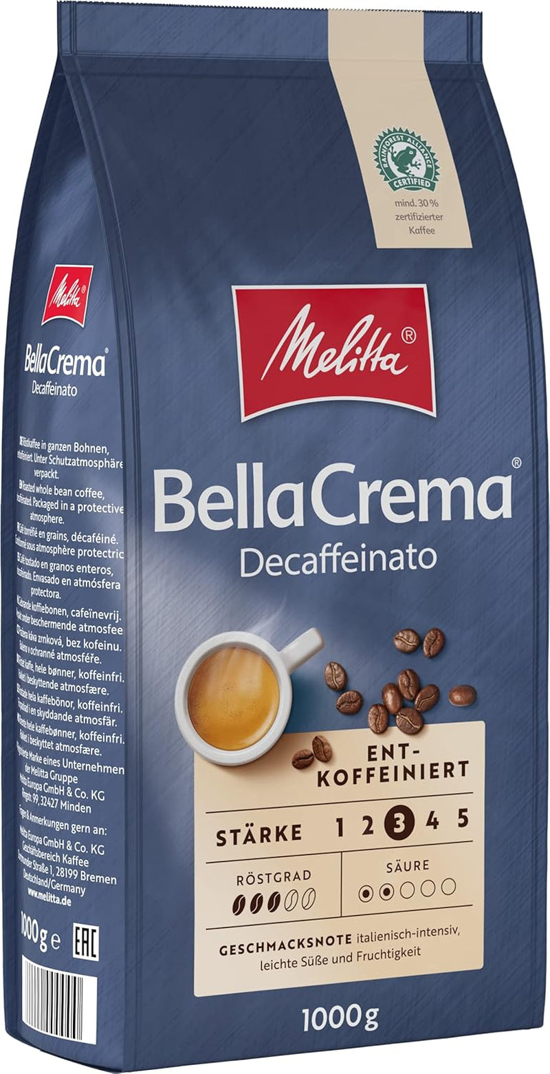 Melitta BellaCrema La Crema kaffebønner 1 kg og BellaCrema Decaffeinato koffeinfri kaffebønner 1 kg