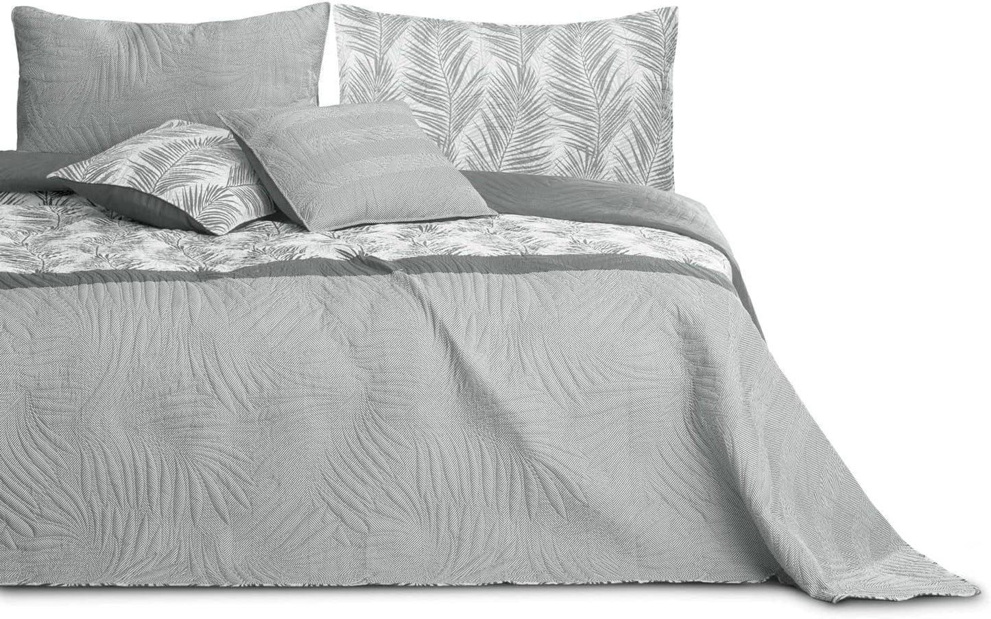 Ameliahome Sengetæppe Sengetæppe 170X210 Cm Dobbeltsidet Letpleje Sengetæppe Plantemønster Grøn Hvid Tropical Bonaire Senge og Tæpper Besuche den AmeliaHome-Store Tropical Bonaire Grå Hvid 260 X 280