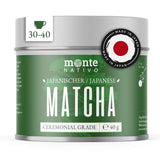 Monte Nativo Ceremonial Matcha Powder (40g) - perfekt til matcha te, lattes og smoothies - grøn te fra Japan - ceremoniel kvalitet, i metalæske - 100% ren, glutenfri, fint malet