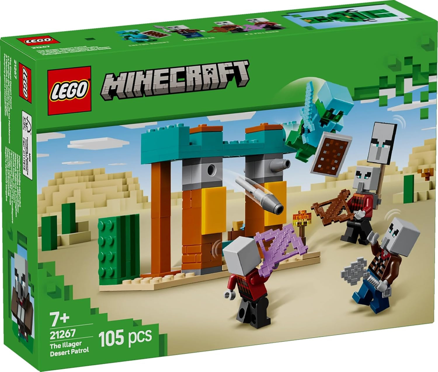 LEGO Minecraft The Illager Desert Patrol videospilsæt til børn, udpost minilegetøj og tre minifigurer inklusive plyndrer, tjener og kaktusridder 21267 byggesæt Besuche den LEGO-Store