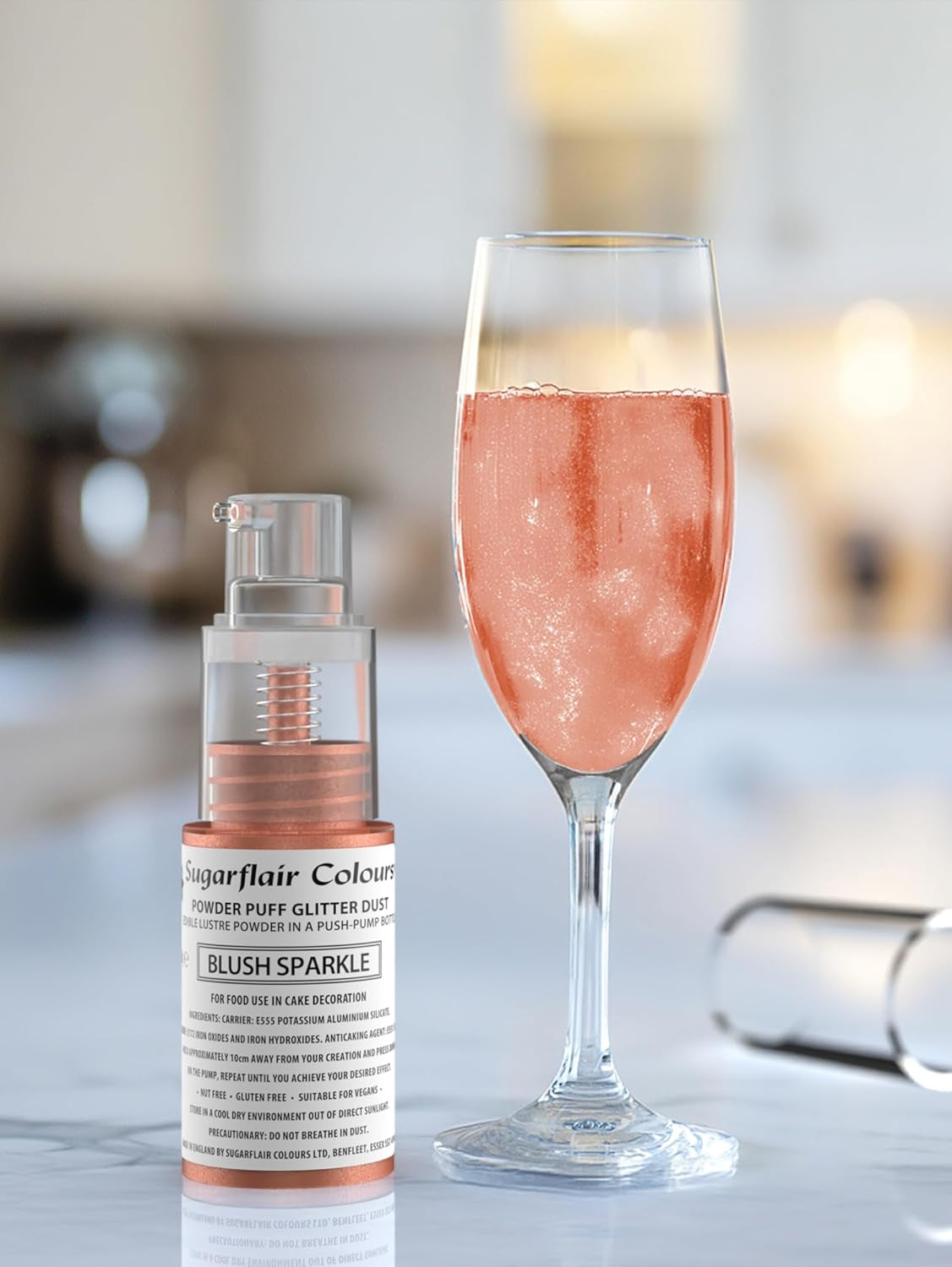 Sugarflair Pump Powder Spray, Glitter, Blush, Glitter - madfarve til kage, non-aerosol spray til kager, muffins og mere - 10g