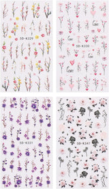 JMEOWIO 3D Nagelsticker Blumen Nail Art Sticker Selbstklebend Nagelaufkleber 5D Stereoskopisk Frühling Sommer Dekoration Nageldesign Zubehör 4 Blatt