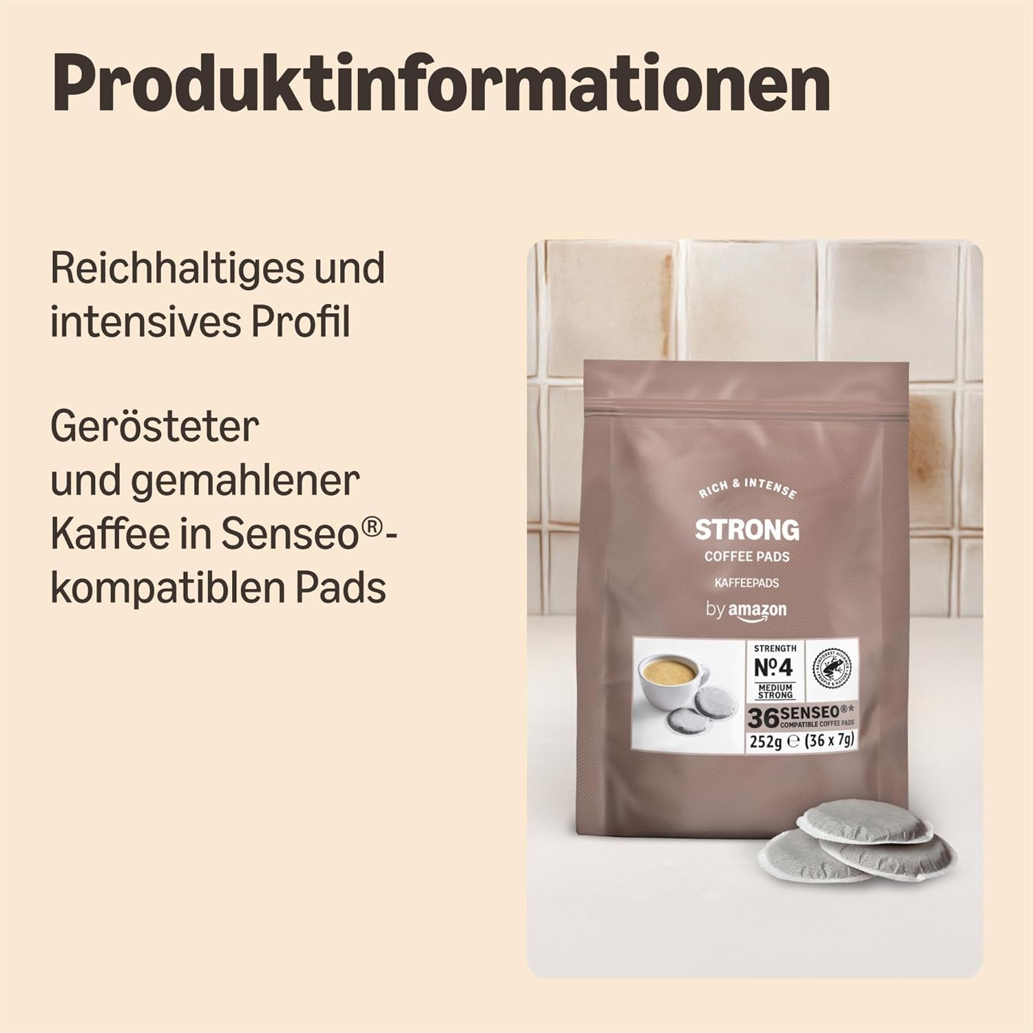 af Amazon Starke Pads, geeignet für Senseo-Maschinen, 36 Stück (1 Packung mit 36 ​​​​Stück) – Rainforest Alliance-zertifiziert
