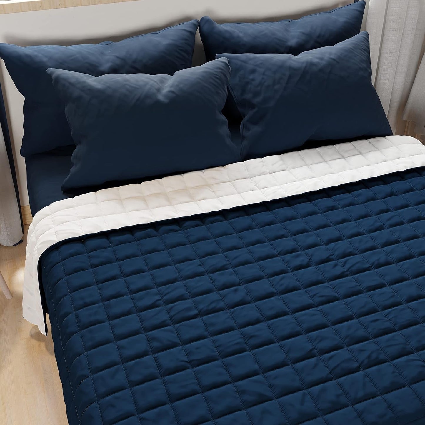 PETTI Artigiani Italiani - Enkeltsengsdyne, dobbeltsidet quilt, forårsdyne, midnatsblå, hvid, 100% Made in Italy Dyner og dyner Naty Shop