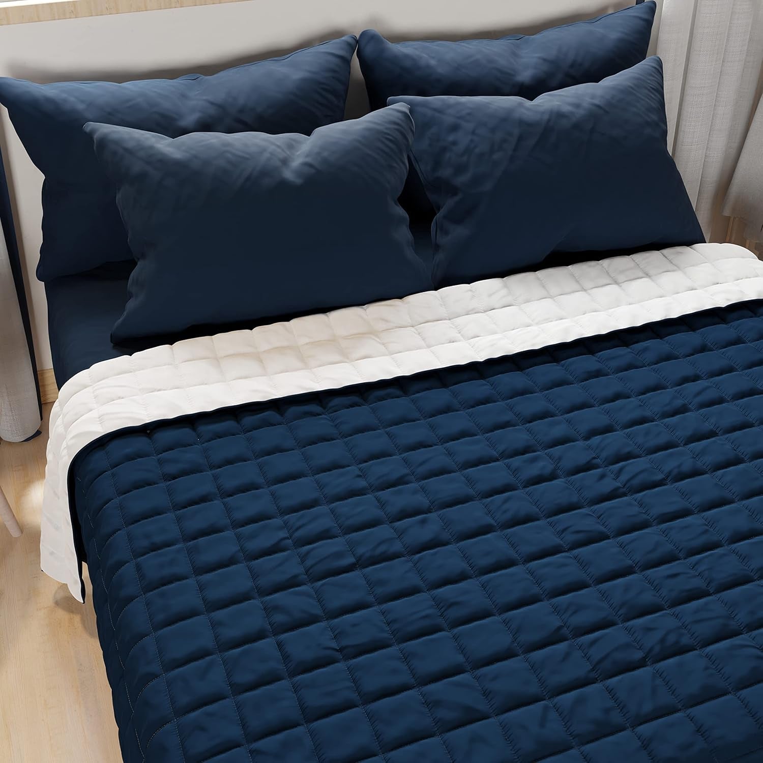 PETTI Artigiani Italiani - Enkeltsengsdyne, dobbeltsidet quilt, forårsdyne, midnatsblå, hvid, 100% Made in Italy Dyner og dyner Naty Shop