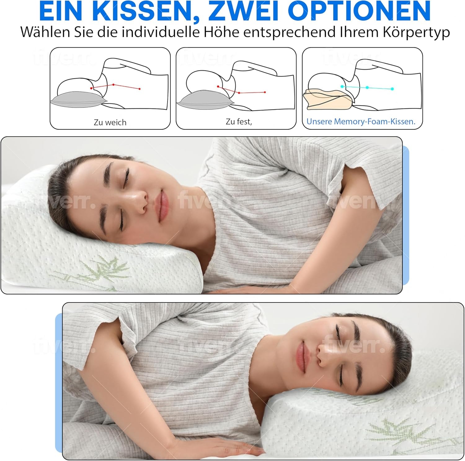 Ortopædisk Memory Foam Nakkestøttepude - Ergonomisk pude, Anti-snorkepude til side-, mave- og rygsover, pude, 60 cm x 40 cm x 12 cm cervikal ortopædiske puder Naty Shop