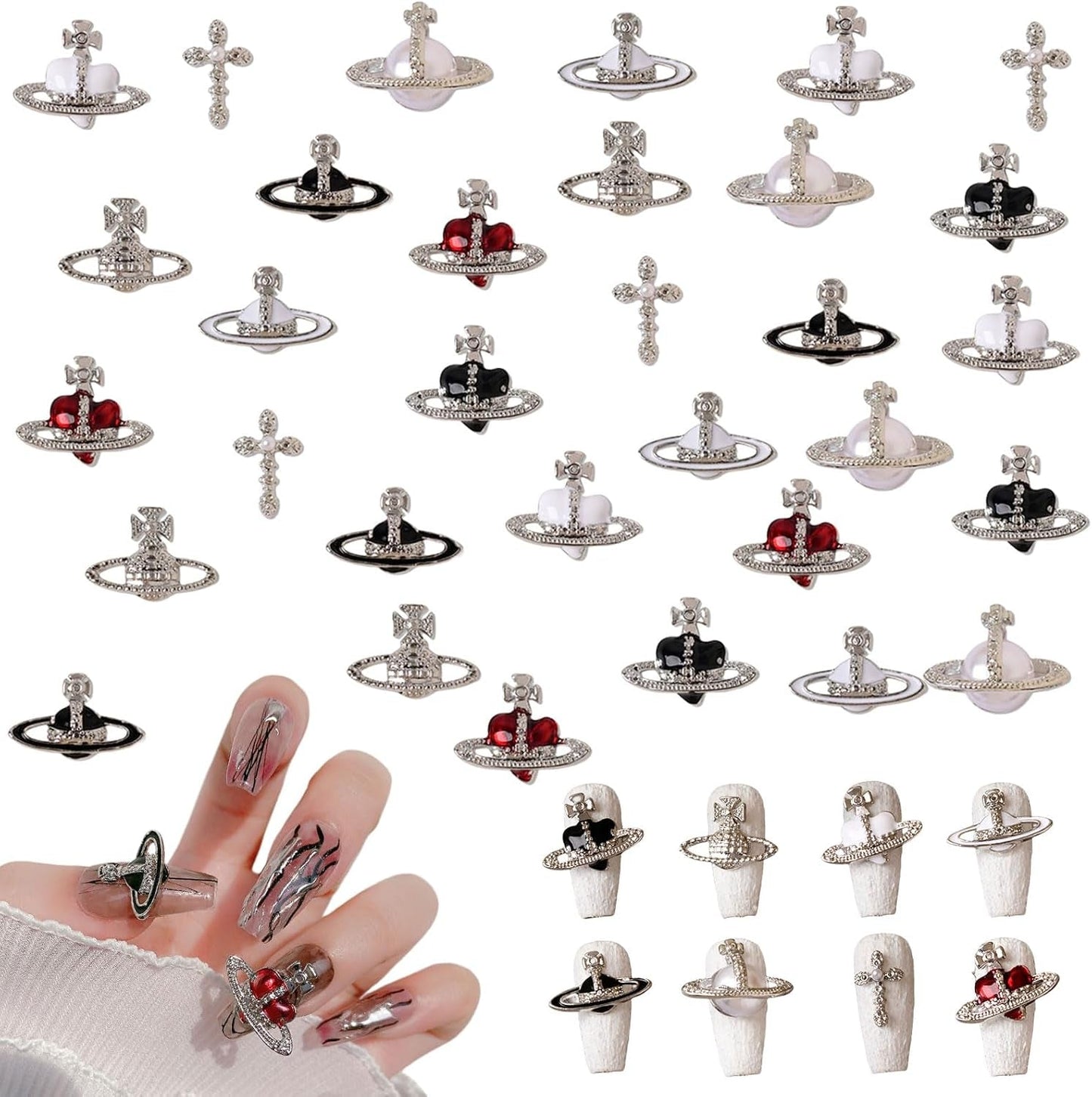 Planet Nail Art Charms, 32 Stück Saturn Shape Nagel Edelsteine ​​​​Für Acrylnägel, Glänzender Nagel Strasssteines Mädchen Nail Art DIY Håndværk Dekoration Tilbehør