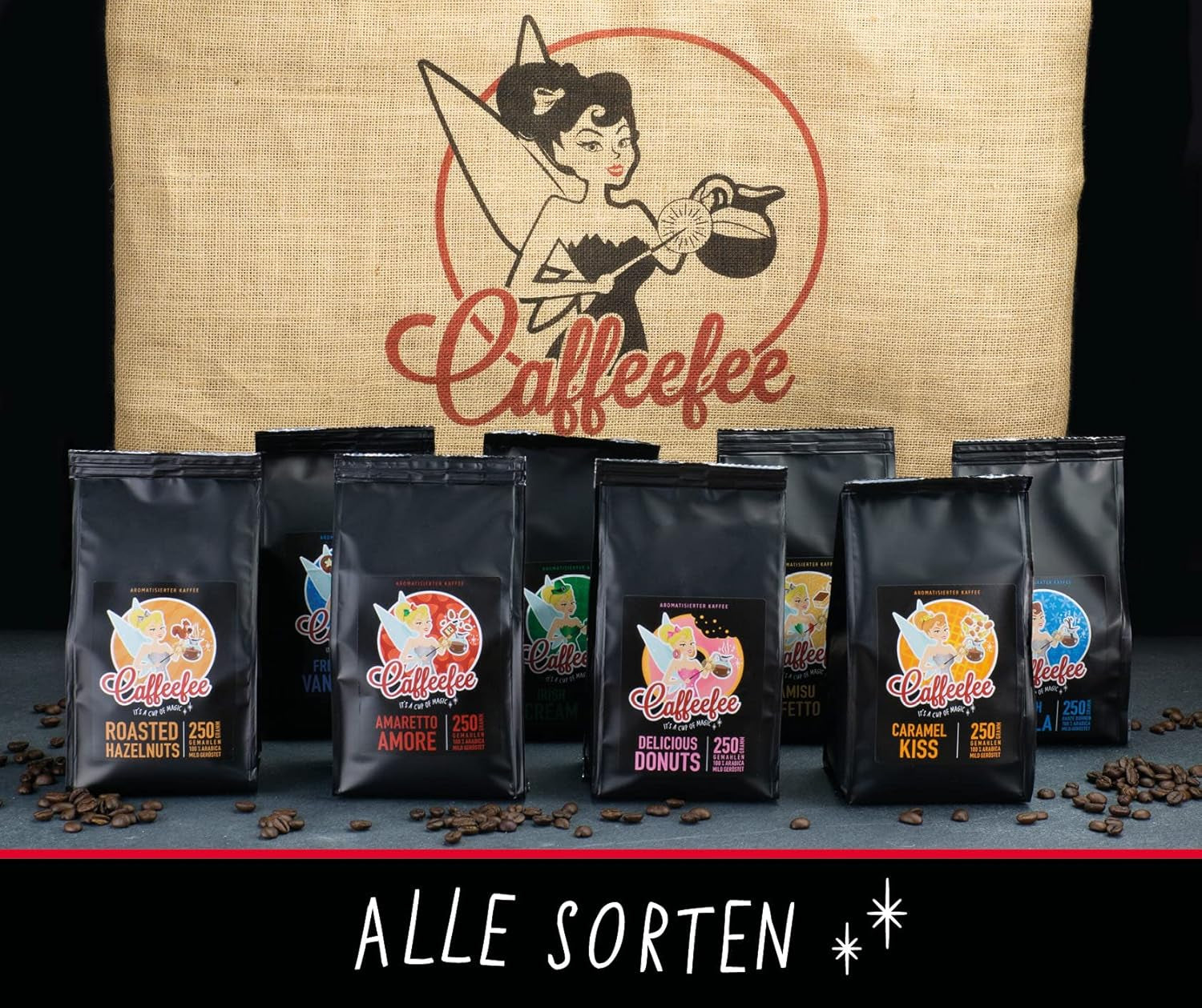 Caffeefee belgiske vafler Bohnen, 250 g, aromatisierter Röstkaffee