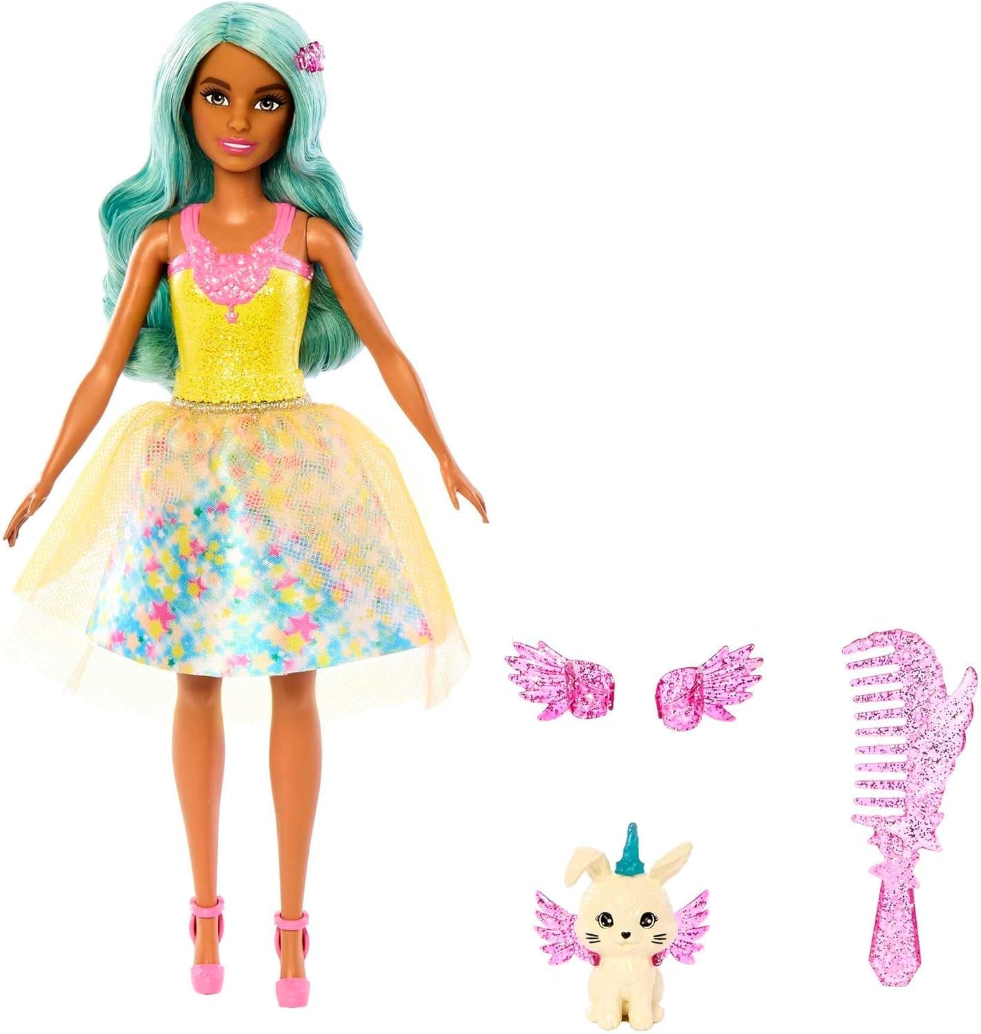 Barbie Hidden Magic - Teresa dukke med fe outfit, bølget hår og kam til sjov frisør, for alderen 3 og opefter, HLC36